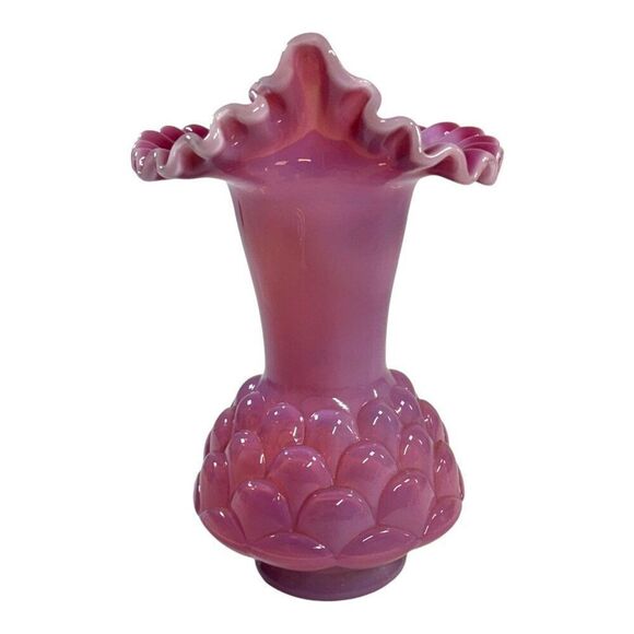 Fenton Jacqueline Tulip Vases Pink Opaline Fish Scale Jack In The Pulpit RARE - Picture 3 of 6